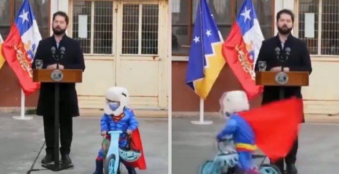 El maravilloso vídeo de un niño disfrazado de Superman en pleno discurso de Gabriel Boric: "No puedo parar de mirarlo"