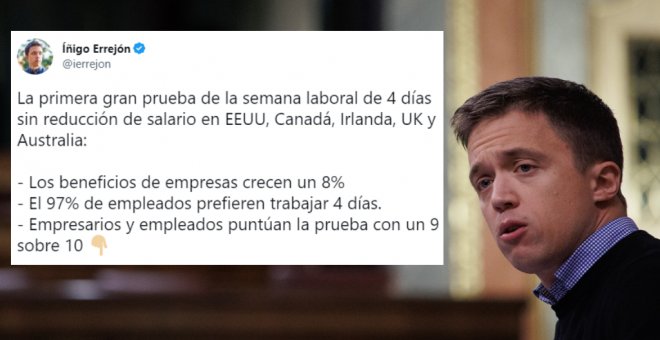 Errejón comparte los datos de la primera gran prueba de la semana laboral de cuatro días: "Sin reducción de salarios, sin hacer trampas"