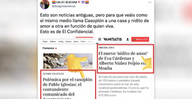 "Casa de político de derechas: nidito de amor. De izquierdas: casoplón": los tuiteros recuerdan un ejemplo del doble rasero de la prensa