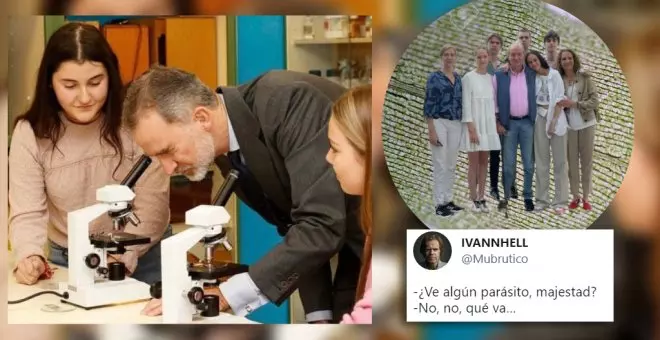 "¿Ve algún parásito, majestad?": Felipe VI desata el cachondeo por su imagen con un microscopio