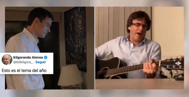 El mágico vídeo musical con Pedro Sánchez y Puigdemont cantando 'Colgando en tus manos' de Baute