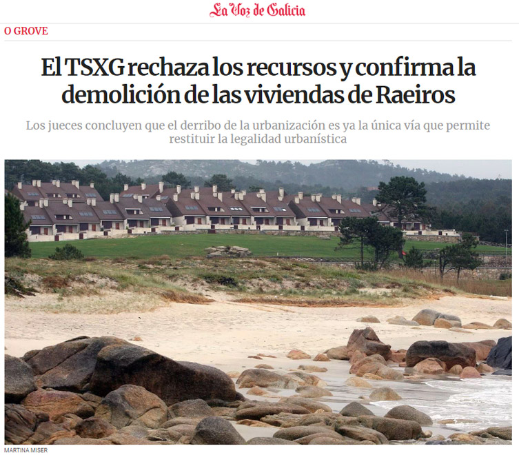 La prensa gallega da cuenta de la orden de demolición de los chalés de O Grove.