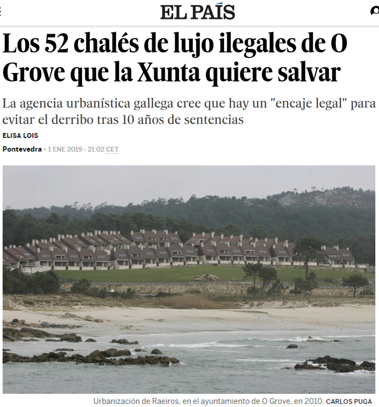 'El País' plantea la posibilidad de que no se derriben los chalés de San Vicente do Mar.