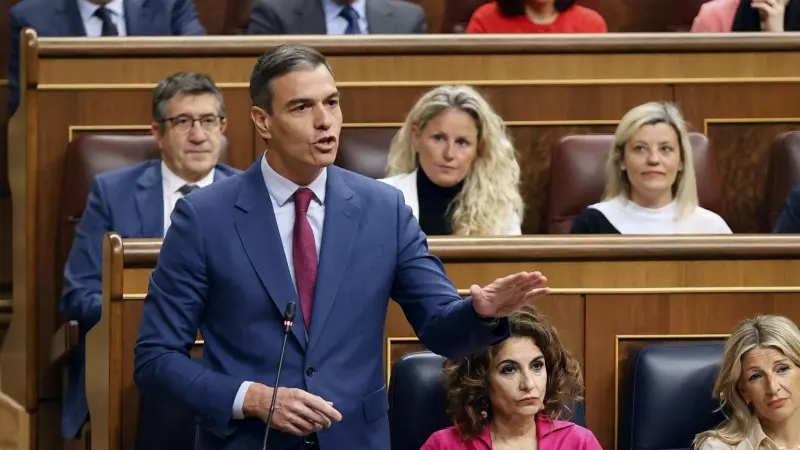 El presidente del Gobierno, Pedro Sánchez, interviene en la sesión de control al Gobierno celebrada este miércoles en el Congreso