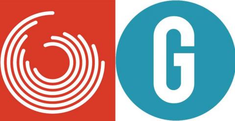Los logotipos de Guanyem Barcelona (D) y de Ganemos Madrid