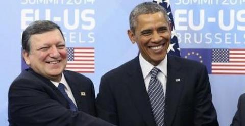 El expresidente de la CE, Jose Manuel Durao Barroso, junto al presidente estadounidense, Barack Obama. REUTERS
