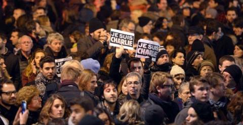 Manifestación en la Plaza de la República de París contra el atentado ’Charlie Hebdo