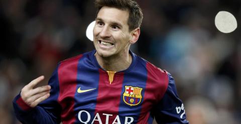 Messi celebra su gol al Atlético. REUTERS/Gustau Nacarino