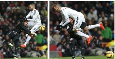 Combo del choque entre Benzema y Beto. /EFE