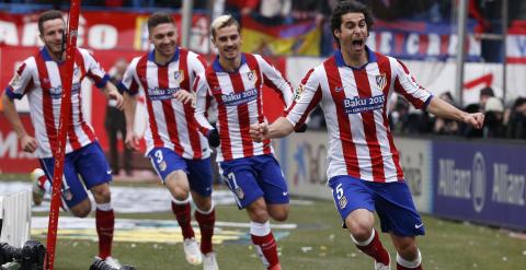 Tiago celebra el primer gol del Atlético ante el Real Madrid. /REUTERS