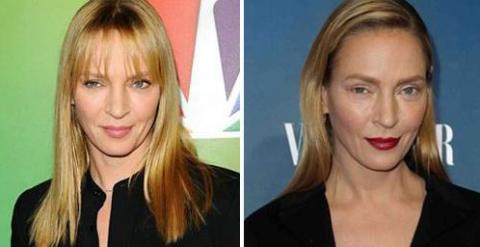 Combo de Uma Thurman antes y después de su cambio radical.