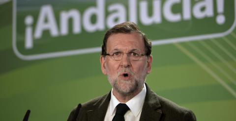 El presidente del Gobierno, Mariano Rajoy, durante su intervención en la clausura de la presentación de los candidatos a las alcaldías de las principales ciudades andaluzas. EFE