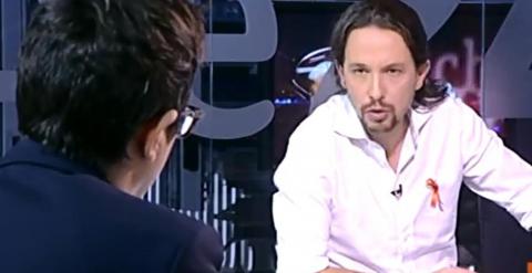 Momento de la entrevista a Pablo Iglesias en el canal 24 Horas.