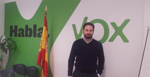 El presidente de Vox, Santiago Abascal, en la sede del partido.