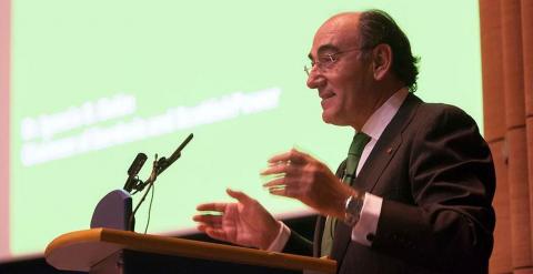 El presidente de Iberdrola, Ignacio Sánchez Galán, durante una conferencia en la universidad escocesa de Strathclyde.