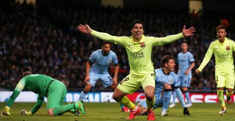 Luis Suárez celebra su segundo gol al Manchester City. Reuters / Lee Smith
