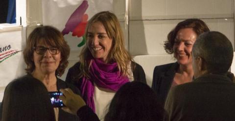 Inéz Sabanés (Equo) junto a Tania Sánchez durante la comparecencia ante los medios.