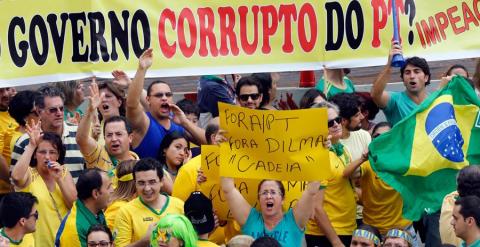 Manifestantes en Brasil protestan contra la corrupción en el país. REUTERS