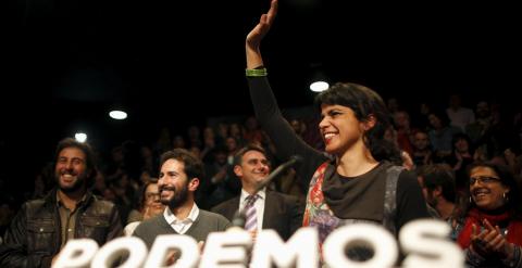 La líder andaluza y candidata de Podemos, Teresa Rodriguez, celebra los resultados de su formación en las elecciones del 22-M. REUTERS/Jon Nazca
