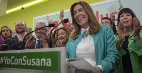 Susana Díaz celebrando anoche los resultados conseguidos en las elecciones andaluzas. /EFE