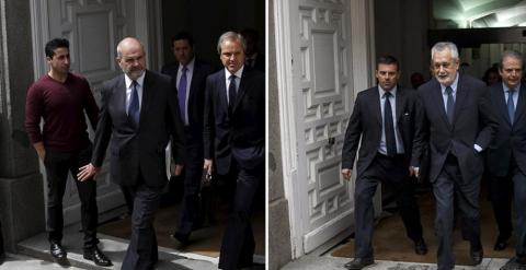 Los expresidentes andaluces Manuel Chaves y José Antonio Griñán, a su salida del Tribunal Supremo, tras declarar por el caso de los ERE. REUTERS