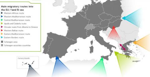 Mapa de las principales rutas migratorias hacia la UE elaborado por Frontex.