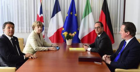 Renzi, Merkel, Hollande y Cameron, en la cumbre sobre inmigración en Bruselas. / EFE