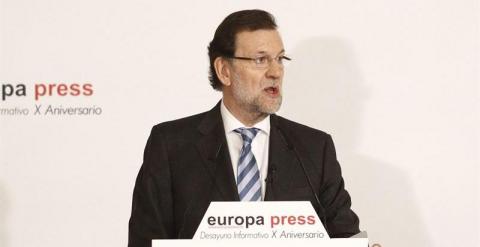 Rajoy, en el X aniversario de los desayunos de Europa Press. EP