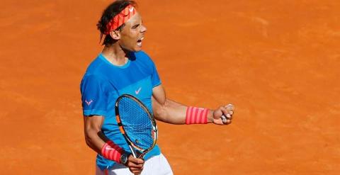 Nadal celebra su victoria ante Dimitrov. EFE/Juanjo Martín