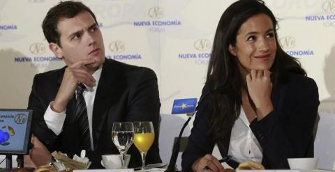 El presidente de Ciudadanos, Albert Rivera, junto a la candidata de su partido al Ayuntamiento de Madrid , Begoña Villacís. EFE/Zipi