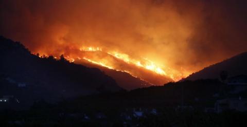 Un incendio forestal se extiende hacia la localidad alicantina de Pego. EFE