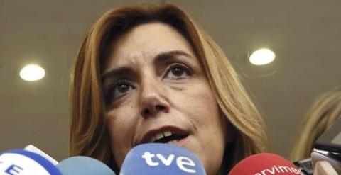 Susana Díaz, tras encontrarse con Pedro Sánchez ayer en Ferraz. / EFE