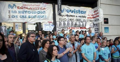 Apoyo a los trabajadores de Telefónica encerrados en el MWC de Barcelona