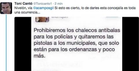 Frase de Toni Cantó en la que da crédito al tuit falso de Iñigo Errejón.