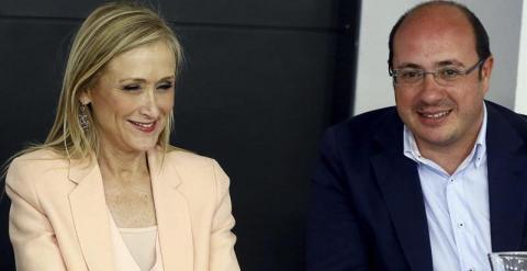 La candidata del PP a la Comunidad de Madrid, Cristina Cifuentes (i), junto al candidato del PP a la presidencia de Murcia, Pedro Antonio Sánchez (d) , durante la reunión del Comité Ejecutivo Nacional del PP esta tarde en Madrid. Pedro Antonio Sánchez, s