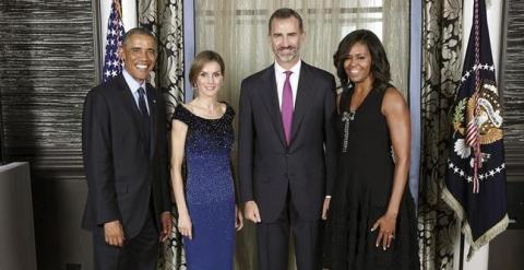 El Presidente de EEUU, Barack Obama, la reina Letizia, El rey Felipe VI y la primera dama de EEUU, Miche Obama, en la cumbre de la ONU sobre el clima el pasado septiembre. AGENCIAS
