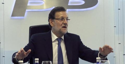 Mariano Rajoy, preside la primera reunión de la nueva cúpula del Partido Popular, esta tarde en la sede nacional de la organización. EFE/Zipi