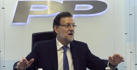 Mariano Rajoy, preside la primera reunión de la nueva cúpula del Partido Popular, esta tarde en la sede nacional de la organización. EFE/Zipi