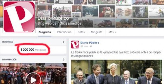 Momento en el que 'Público' alcanza un millón de fans en Facebook.