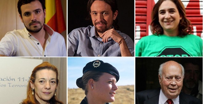 Alberto Garzón, Pablo Iglesias, Ada Colau, Pilar Manjón, Zaida Cantera y Álvaro Lapuerta
