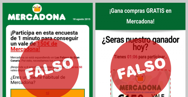 Foto facilitada por Mercadona en su página de Facebook donde explican por qué estos concursos son falsos. MERCADONA