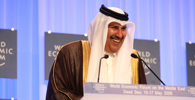 El jeque Hamad Bin Jassim Bin Jaber al Thani, en una intervención en el Foro Davos. REUTERS