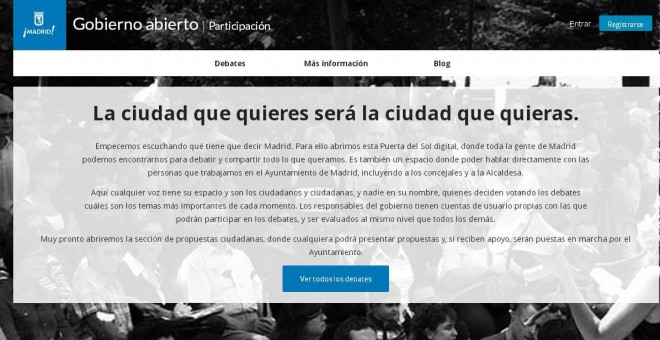 Imagen de la web de participación ciudadana impulsada por el Ayuntamiento de Madrid./ DecideMadrid