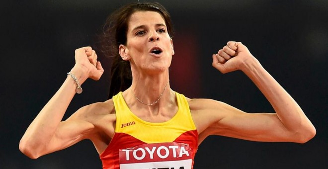 Beitia, durante el Mundial de atletismo. REUTERS/Dylan Martínez