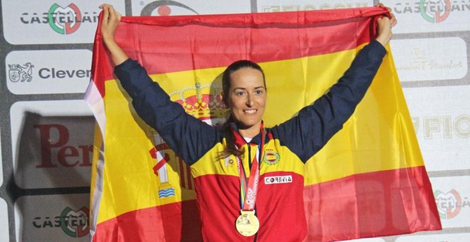 Fátima Gálvez tras proclamarse campeona del mundo de tiro olímpico.