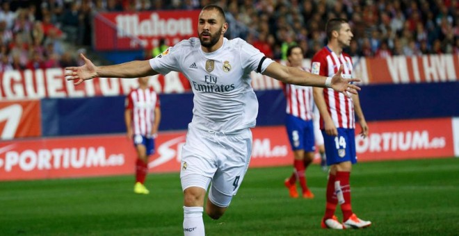 Benzema celebra su gol contra el Atlético de Madrid. /REUTERS