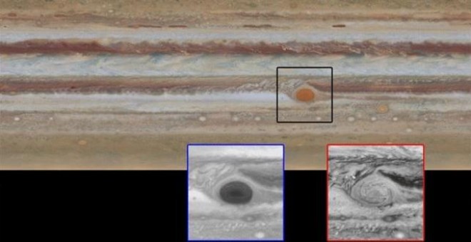 Nuevas imágenes de Júpiter revelan que su gran mancha está encogiendo. /NASA-ESA