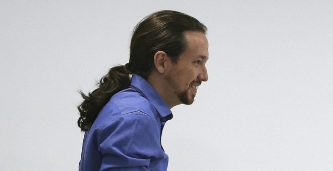 El secretario general de Podemos, Pablo Iglesias, antes de comparecer ante los medios de comunicación en la sede del partido, en Madrid. EFE/Ballesteros