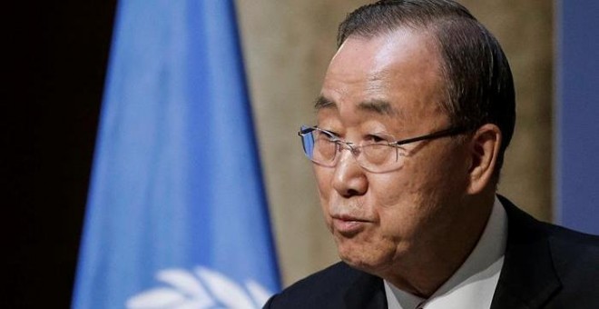 El secretario general de Naciones Unidas, Ban Ki-Moon, durante una rueda de prensa en su vista a España. EFE/Emilio Naranjo