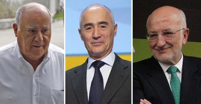 Amancio Ortega, de Inditex, Rafael del Pino, de Ferrovial, y Juan Roig, de Mercadona. EFE/REUTERS